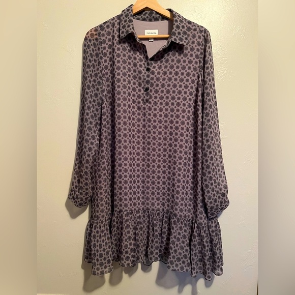 FRANK & OAK Printed Polo Long Sleeve Chiffon Printed Dress - Picture 1 of 12